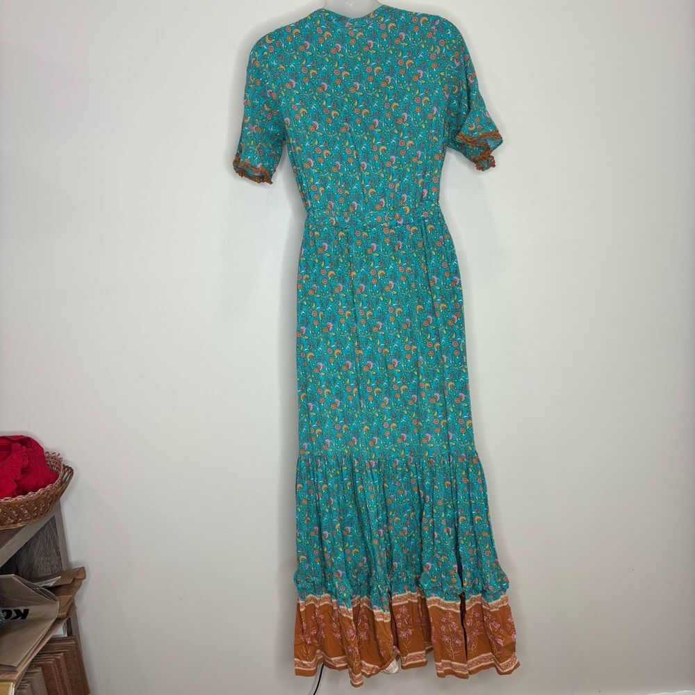 Cottagecore Boho Prairie style maxi dress floral print blue orange size small - Picture 4 of 7